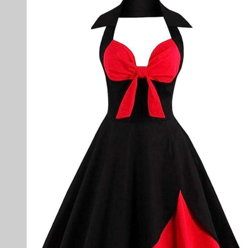 Vintage Inspired Black and Red Halter Dress